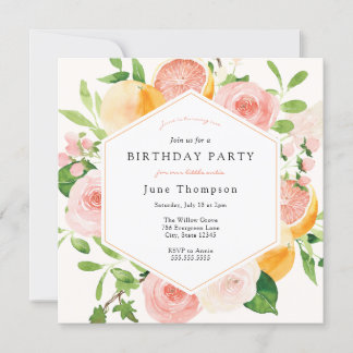 Elegant Citrus Floral Geburtstag Einladung