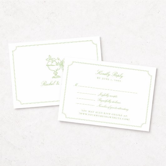 Elegant Citrus Green Double Frame Wedding RSVP Car Karte