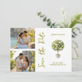 Elegant Citrus Mediterranean Topiary 2-Photo Save The Date (Stehend Vorderseite)