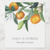 Elegant Citrus Orange Botanical Boho Wedding Weinetikett (Einzelnes Label)