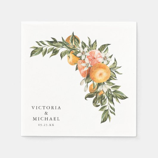 Elegant Citrus Orchard | Boho Botanic Monogram Serviette (Vorderseite)