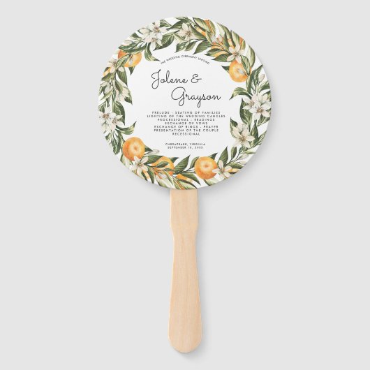 Elegant Citrus Orchard | Hochzeitsprogramm Hand Fa Fächer (Vorderseite)