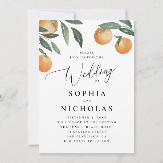 Elegant Citrus Wedding | Italian Garden Orange Einladung (Vorderseite)
