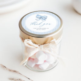 Elegant Clasic Gingham Blue Bow Baby Shower Runder Aufkleber