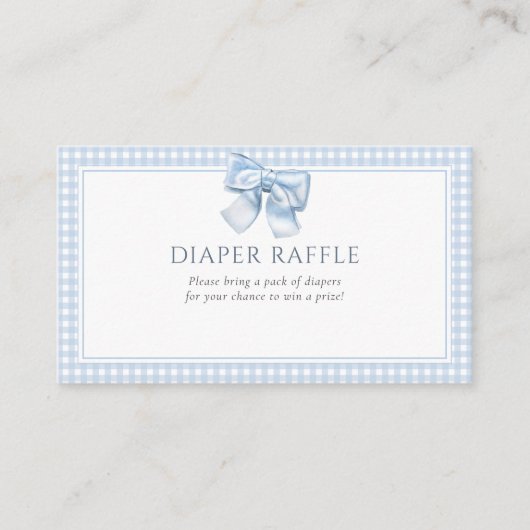 Elegant Clasic Gingham Blue Bow Diaper Raffle Begleitkarte (Vorderseite)