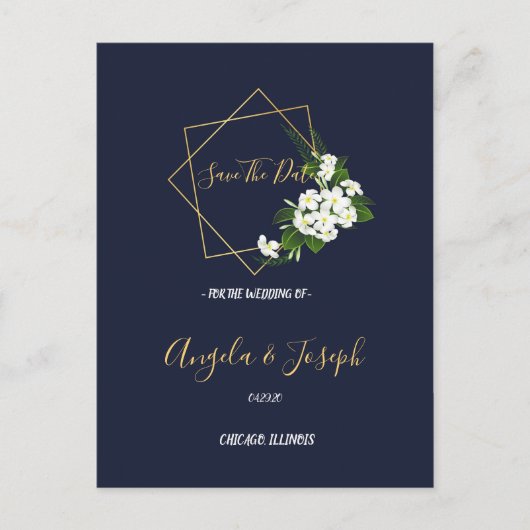 Elegant Class Navy Geometric Save the Date Postkarte (Vorderseite)
