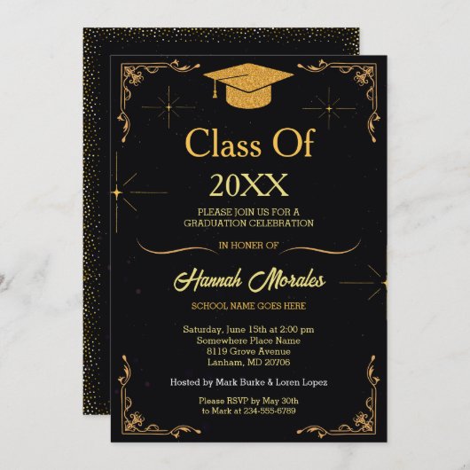 Elegant Class of 2024 Grad Cap Abschluss Einladung (Vorne/Hinten)