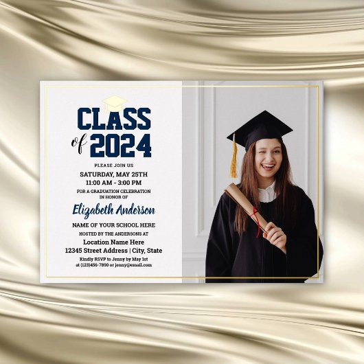 Elegant Class of 2024 Graduate Foto Abschluss Folieneinladung