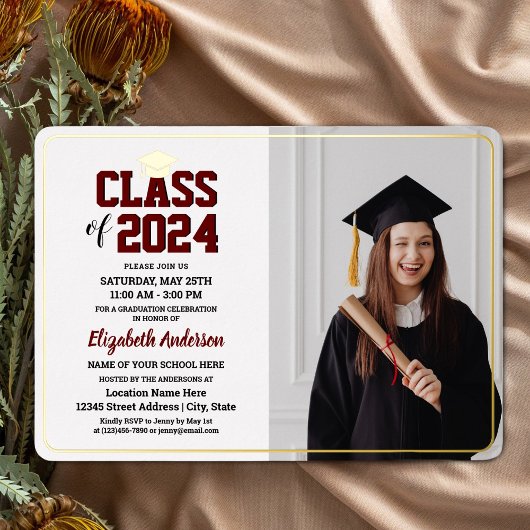 Elegant Class of 2024 Graduate Foto Abschluss Folieneinladung