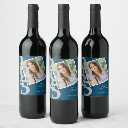 Elegant Class of 2025 Foto Danke Abschluss Weinetikett (Flaschen)