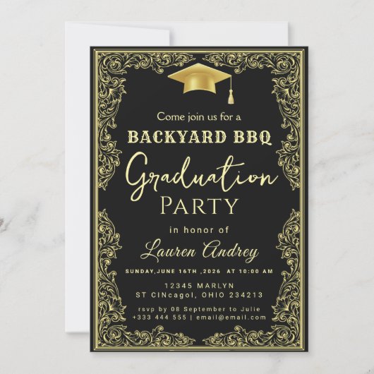 Elegant Class of 2027 Grad Party Invite with Gold  Einladung (Vorderseite)
