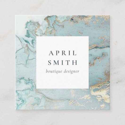ELEGANT CLASSA AQUA DUSKY BLAUE GOLD AGATE GEODE QUADRATISCHE VISITENKARTE (Vorderseite)