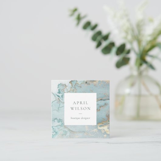 ELEGANT CLASSA AQUA DUSKY BLAUE GOLD AGATE GEODE S QUADRATISCHE VISITENKARTE (Stehend Vorderseite)