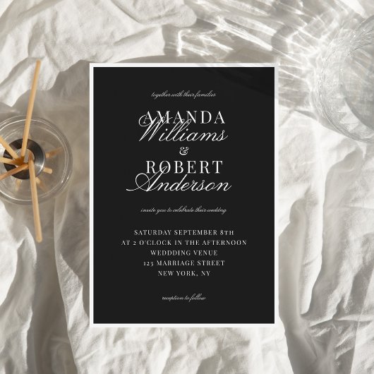 Elegant Classic Black and White Old Money Wedding Einladung