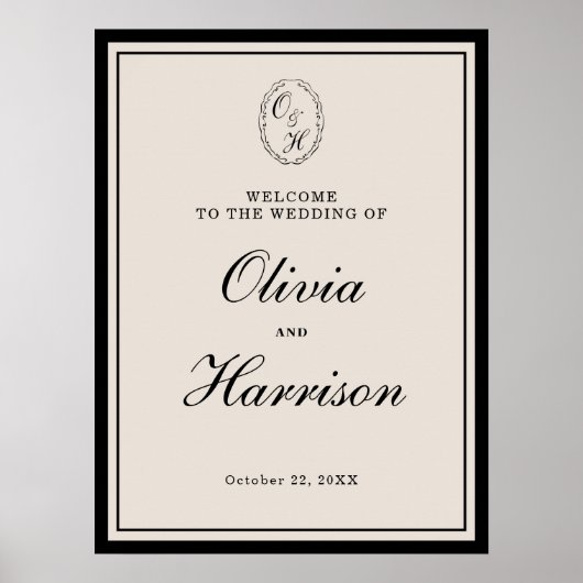 Elegant Classic Black Welcome to Our Wedding Sign Poster (Vorne)