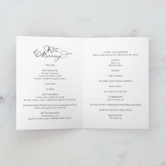 Elegant Classic Black & White Calligraphy Wedding Programm (Innenseite)