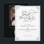 Elegant Classic Black & White Calligraphy Wedding Save The Date<br><div class="desc">Featuring elegant script calligraphy text and a modern serif font, this sophisticated black and white design is the perfect Save The Date card for your special day. Easily customize the text and colors to your match your event color aesthetic. Add your personal photo and qr code information also. Matching items...</div>