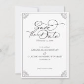 Elegant Classic Black & White Calligraphy Wedding Save The Date (Vorderseite)
