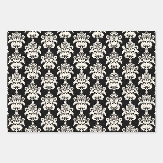 Elegant Classic Black White Damask Geschenkpapier Set (Vorderseite 2)