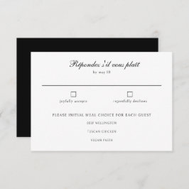Elegant Classic Black White Wedding Meal Choice  RSVP Karte