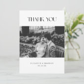 Elegant Classic Black & White Wedding Photo Dankeskarte (Stehend Vorderseite)