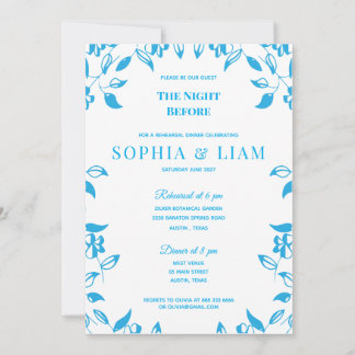 elegant classic blue floral rehearsal Invitation Einladung