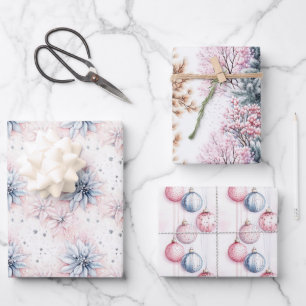 Elegant Classic Blue Pink Pastel Weihnachten Geschenkpapier Set