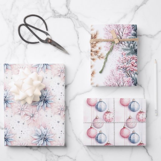 Elegant Classic Blue Pink Pastel Weihnachten Geschenkpapier Set (Vorderseite)