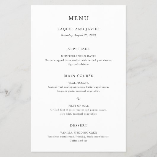 Elegant Classic Budget Wedding Menu Flyer (Vorne)