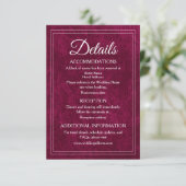 Elegant Classic Burgundy Berry Wedding Details Begleitkarte (Stehend Vorderseite)