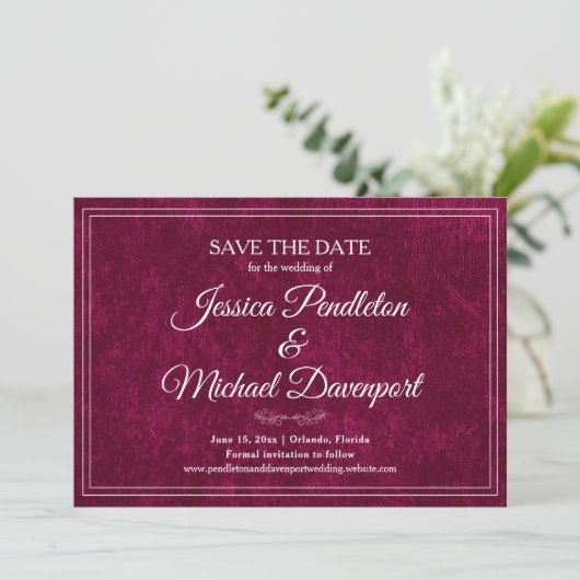 Elegant Classic Burgundy Berry Wedding Save Date Save The Date (Stehend Vorderseite)
