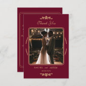Elegant Classic Burgundy Photo Wedding Dankeskarte (Vorne/Hinten)