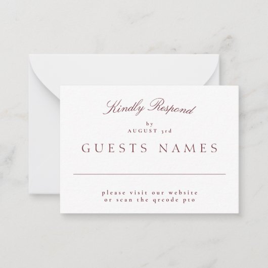 Elegant Classic Burgundy Wedding QR CODE RSVP Mitteilungskarte (Vorderseite)