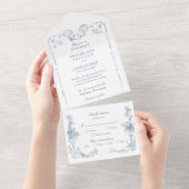 Elegant Classic Dusty Blue All In One Einladung (Abreißen)