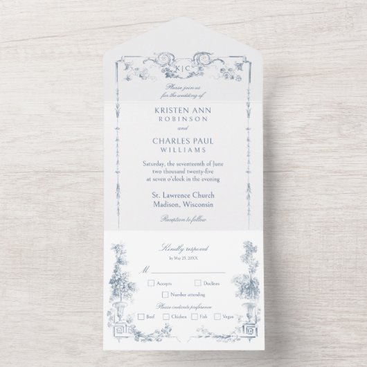 Elegant Classic Dusty Blue All In One Einladung (Innen Boden)