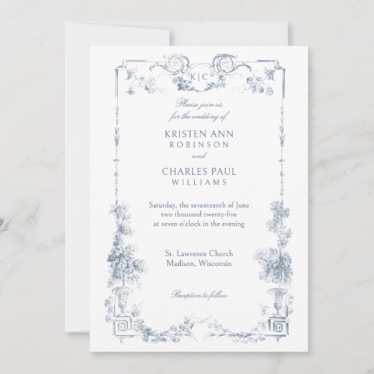 Elegant Classic Dusty Blue Einladung (Vorderseite)