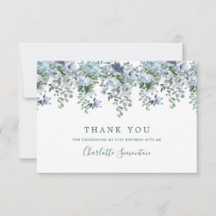Elegant Classic Dusty Blue Floral 21. Geburtstag Dankeskarte