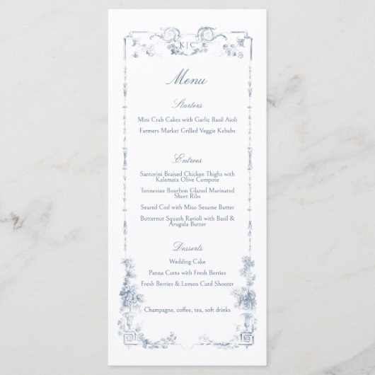 Elegant Classic Dusty Blue Menükarte (Vorderseite)