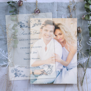 Elegant Classic Dusty Blue Pergament Einladungen