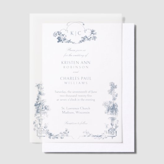 Elegant Classic Dusty Blue Pergament Einladungen (Versetzt)