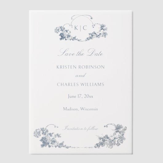 Elegant Classic Dusty Blue Pergament Einladungen (Vorderseite)