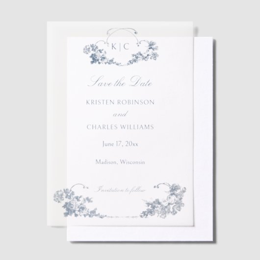 Elegant Classic Dusty Blue Pergament Einladungen (Versetzt)