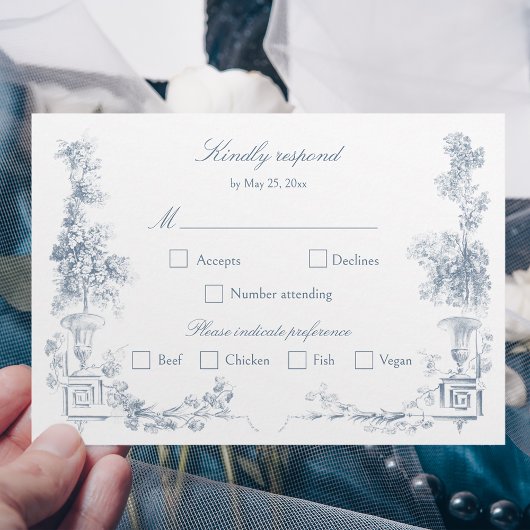 Elegant Classic Dusty Blue RSVP Karte