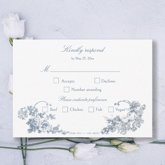 Elegant Classic Dusty Blue RSVP Karte