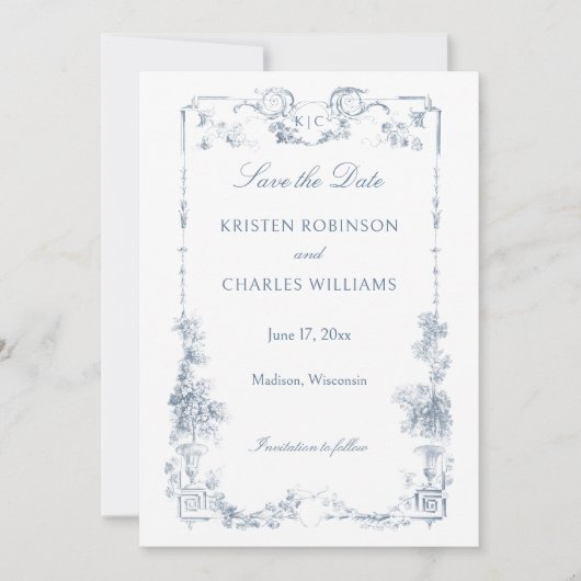 Elegant Classic Dusty Blue Save The Date (Vorderseite)