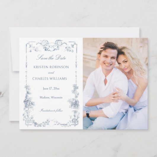 Elegant Classic Dusty Blue Save The Date (Vorderseite)