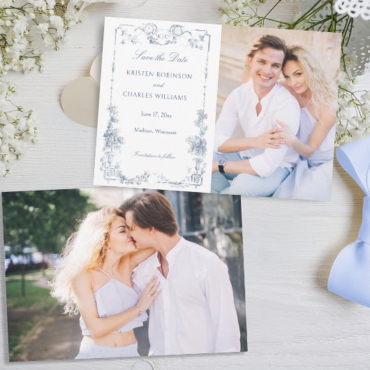Elegant Classic Dusty Blue Save The Date