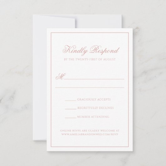 Elegant Classic Dusty Rose Monogram Script Wedding RSVP Karte (Vorderseite)