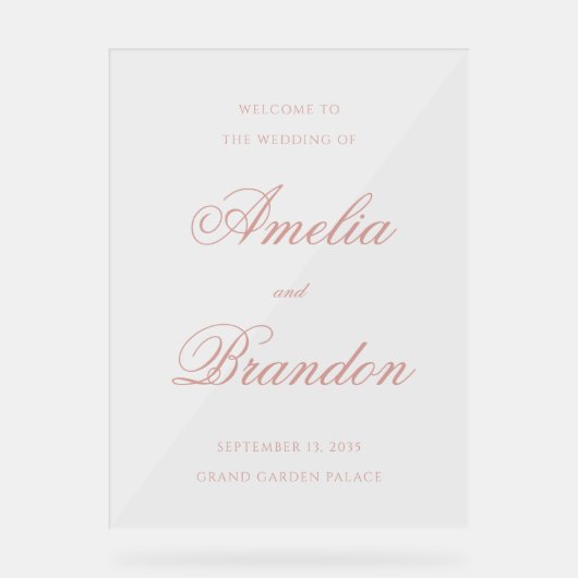 Elegant Classic Dusty Rose Script Wedding Welcome Acrylschild (Vorderseite)