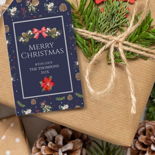 Elegant Classic Floral Berry Frohe Weihnachten Geschenkanhänger